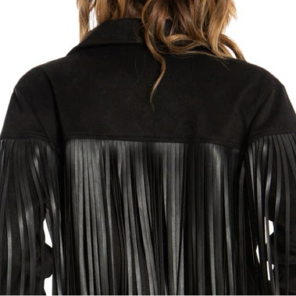 197 Juicy Couture Faux Black Suede Fringe Jacket **note on fringe - Picture 7 of 7